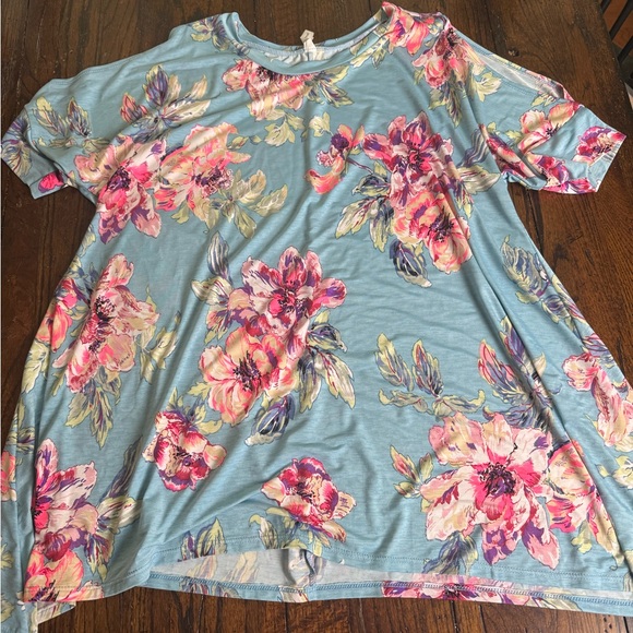 Honeyme Sky Blue Floral Cold-Shoulder Tunic - Picture 2 of 6